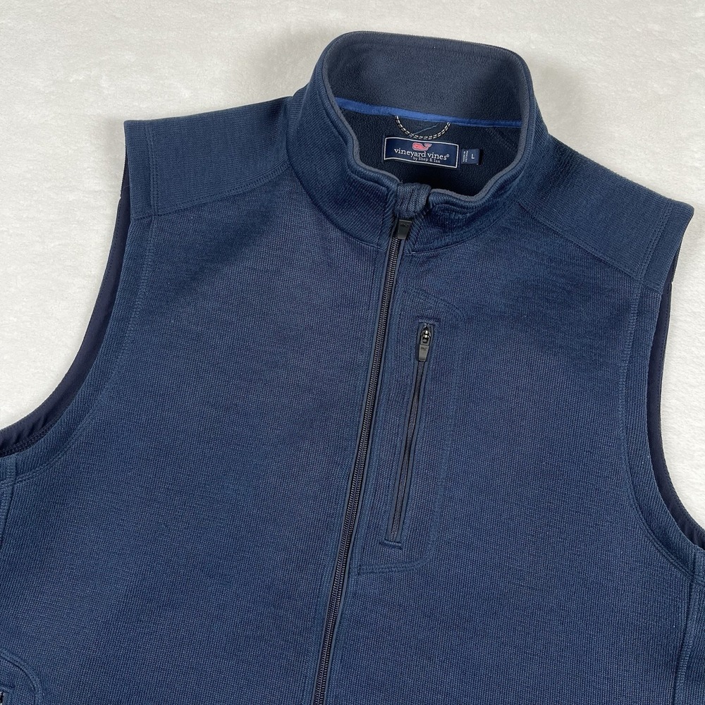 Vineyard Vines Mountain Sweater Fleece Vest Mens Large Blue Full Zip Mock Neck